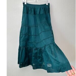 Ulla Johnson emerald green tiered prairie skirt women’s 6 silk-cotton lined